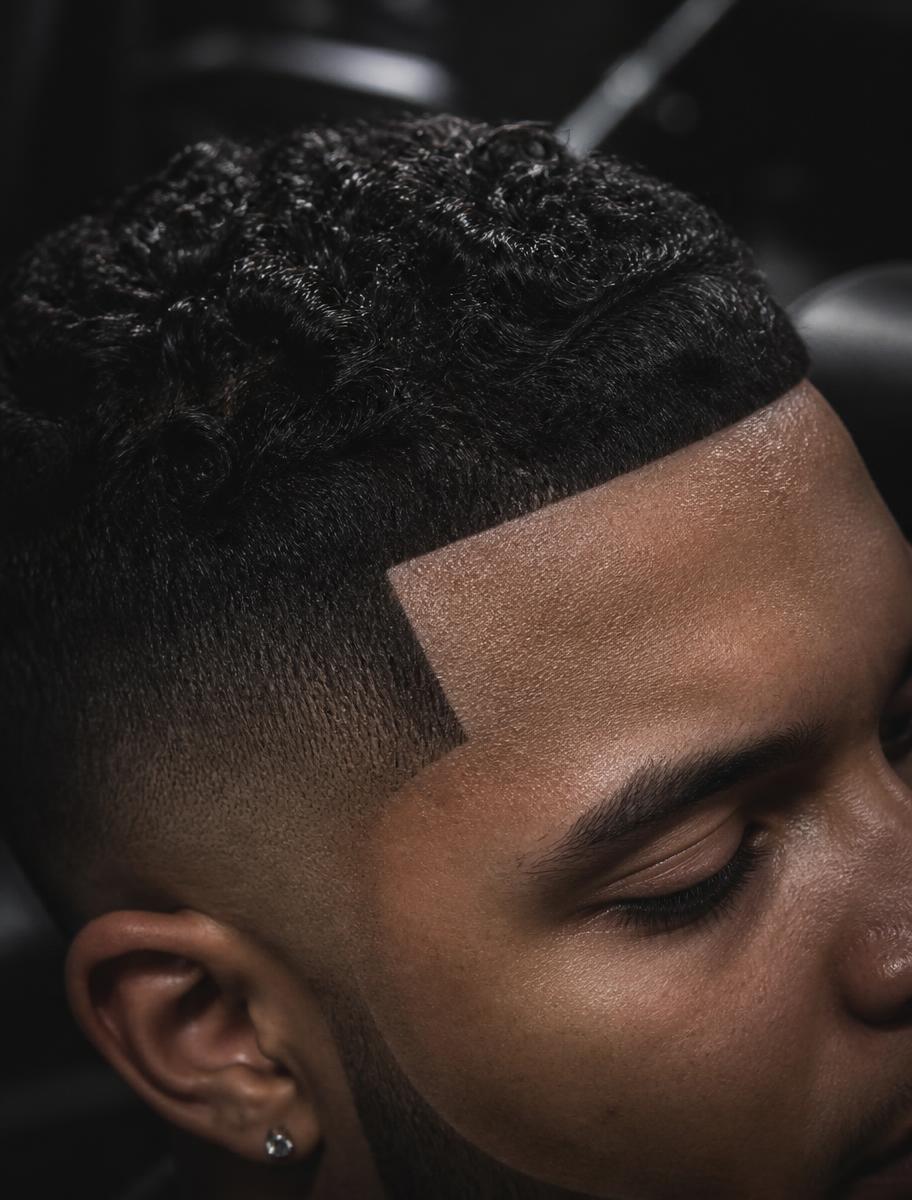 Close-up of a razor-sharp hairline and skin fade